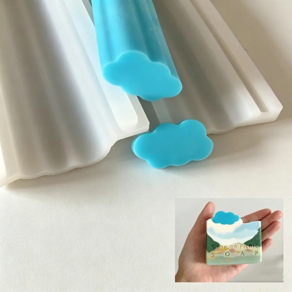 Cloud Shape Silicone Soap Mold, Long Loaf Embed Mould for DIY Soap Making, Flexible Handmade Soap Mould, Craft Supplies