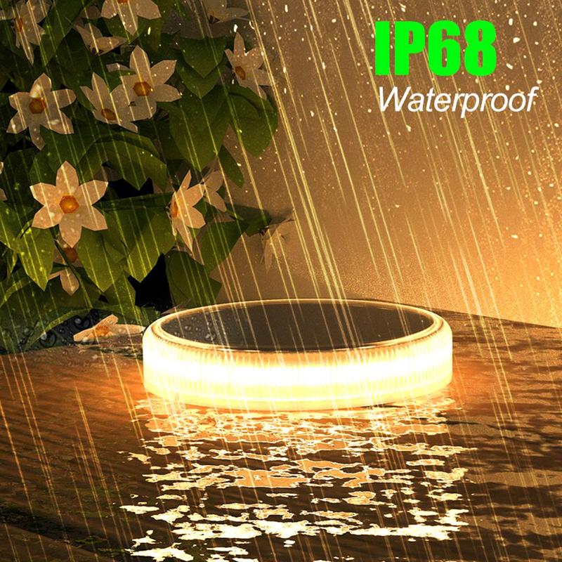 Large Round Blue and Warm Light Solar Ground Light, IP68 Waterproof Garden Decor, Automatic Outdoor Solar Deck Light for Pathways and Patios, 4/6 Pack with 30 LED for Long Lasting Illumination