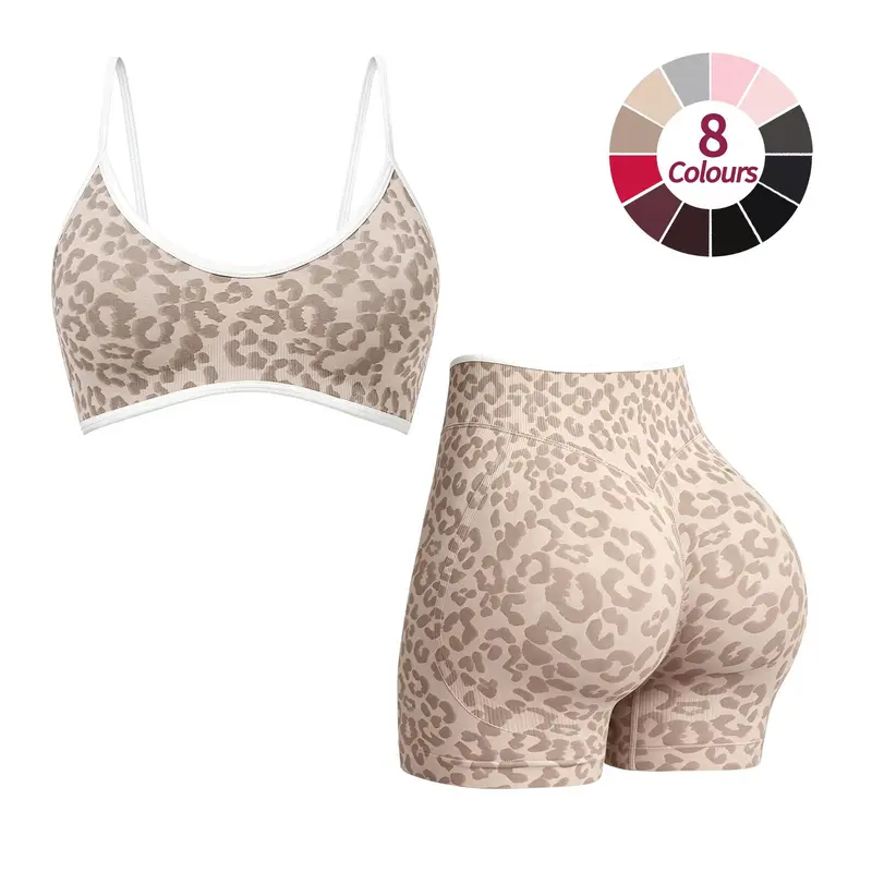 JGS1996 Women's 2 Pieces Workout Sets Summer Sports Leopard Bra Top & High Waist Biker Shorts Sets Breathable Comfortable Activewear for Yoga Fitness Gym Workout Running Summer Pilates Yoga Wear Sweatsuit Outfits