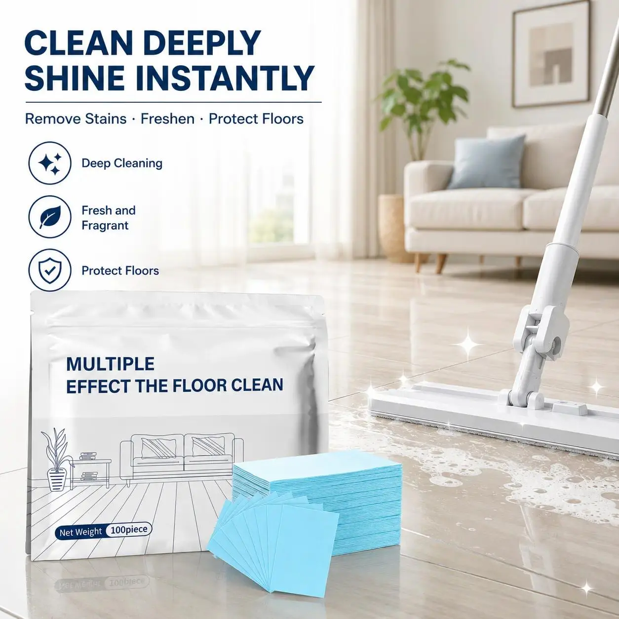 100PCS Concentrated Floor Cleaner Tablets, Fast Dissolving Cleaning Tablets for Hardwood, Tile, Laminate, Vinyl & RV Floors