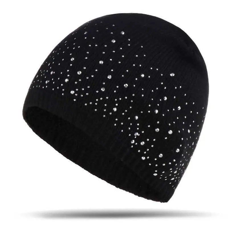 1pc Dual-Sided Rhinestone Decor, Simple & Fashionable, Sparkling Women's Beanie Winter Fall
