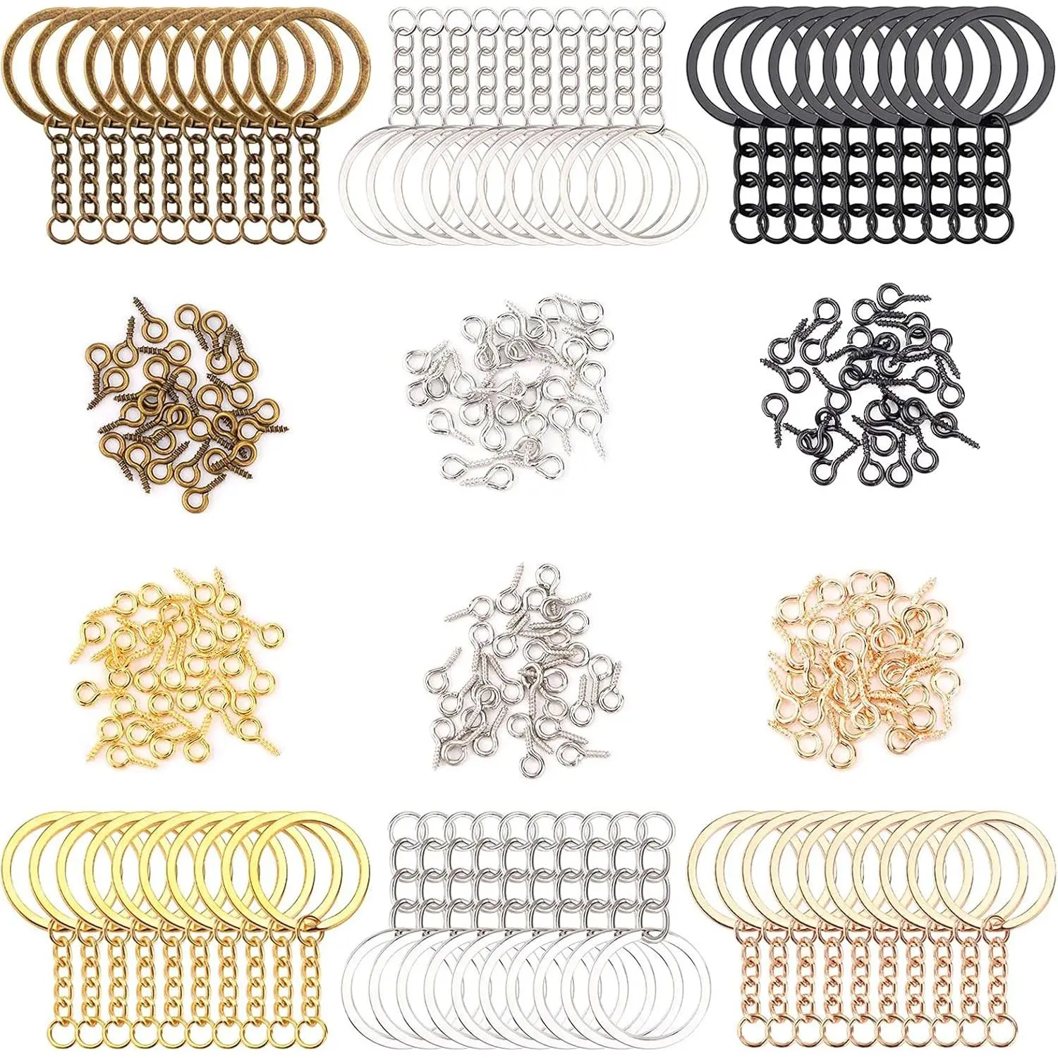 360 count Key Chain Rings Set: 60 count with Open Jump Rings & Chain, 300 count Small Screw Eye Pins - DIY  Making Kit (, , Bronze)