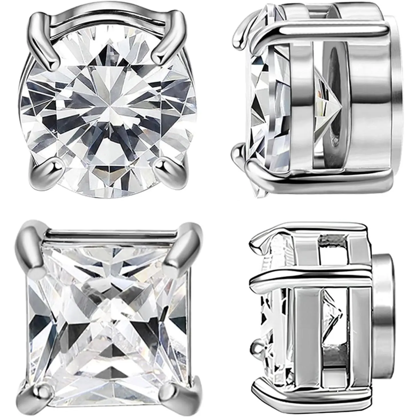 2 Pairs Stainless Steel  Stud Earrings for Men Clip  Earring  Earring Unisex Non  CZ  Studs  Earrings for Women Men