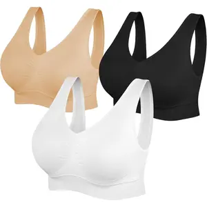 Women's Sports Bras 3 Pack, Seamless Stretchy Yoga Comfort Bra