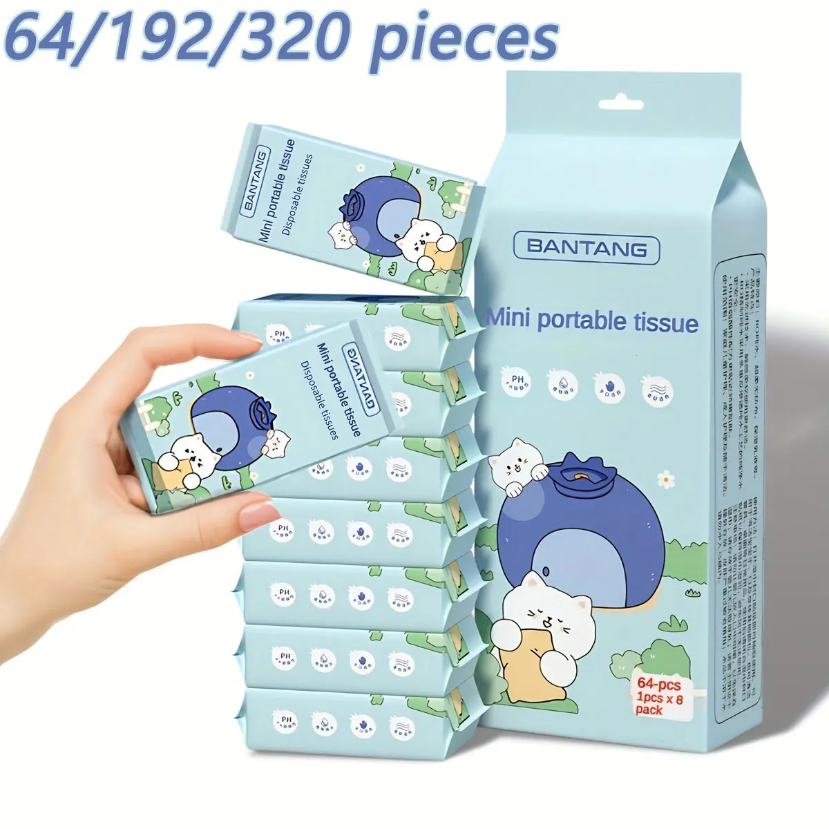 8 Packs 64 Sheets Mini Portable Wet Wipes, Durable Quick-Dry Cleaning Cloths, Ideal for Travel, Outdoor Picnics, Kitchen, Bathroom, Home Cleaning