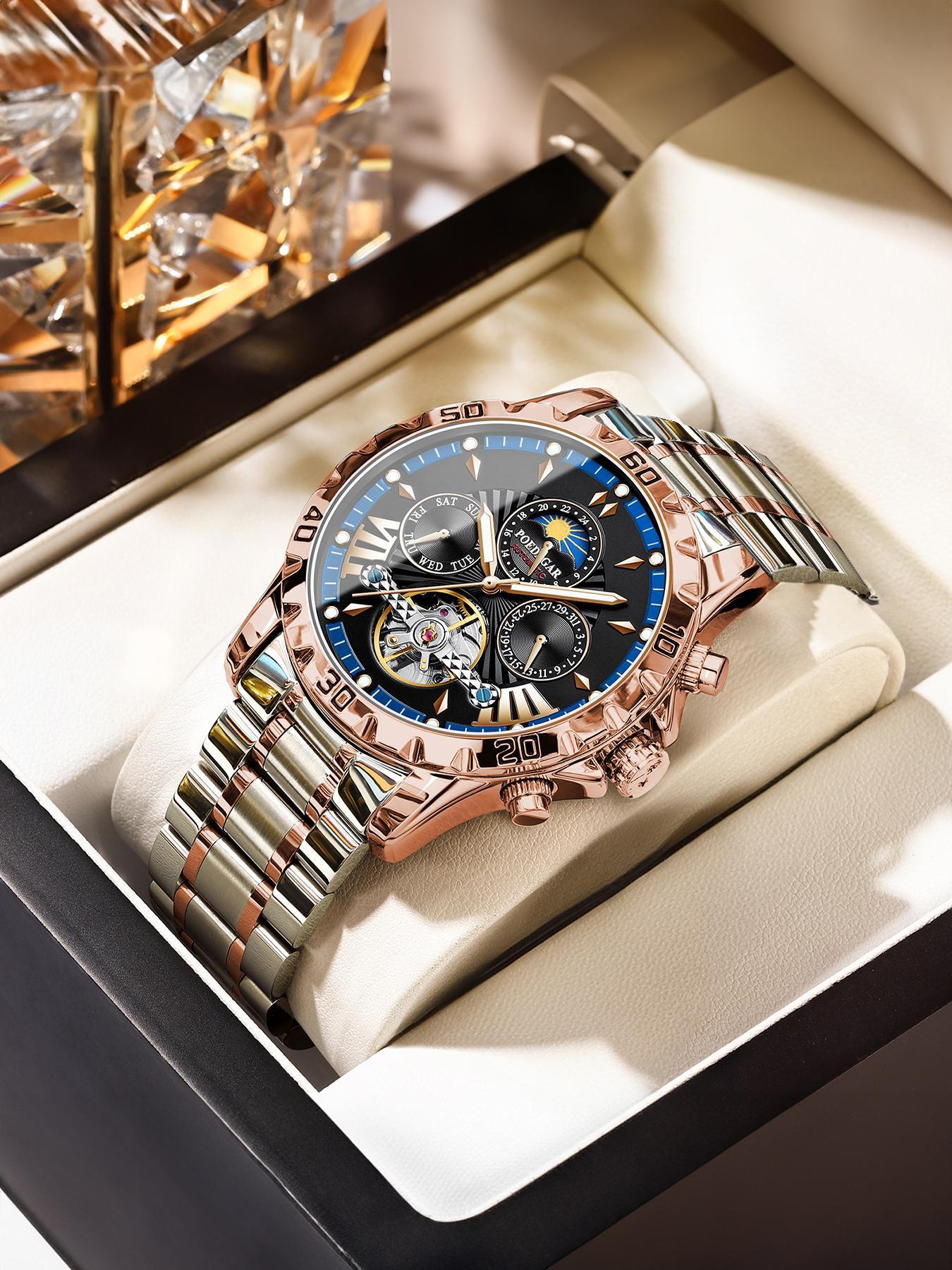 Men's Business Fashion Analog Mechanical Watch, Fashion Waterproof Luminous Date Watch for Party, Daily Decor, Exquisite Watch for Birthday Gift with Box, Waterproof Wristwatch