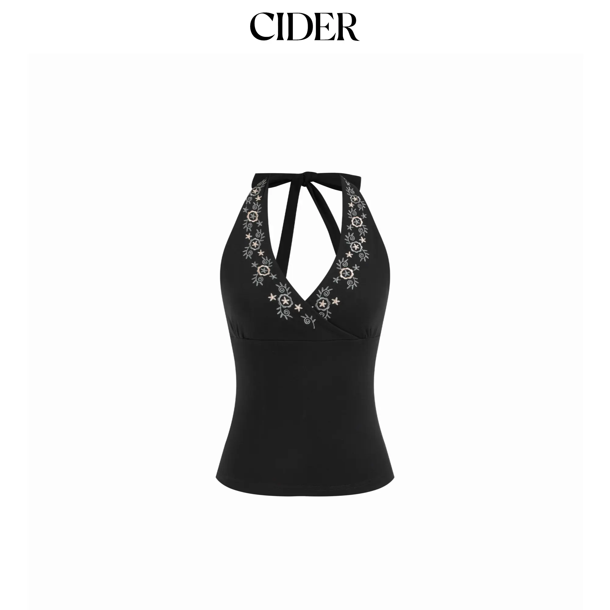 Cider Cotton-blend Floral Halter Neckline Embroidery Tank Top SummerWins SummerFinds