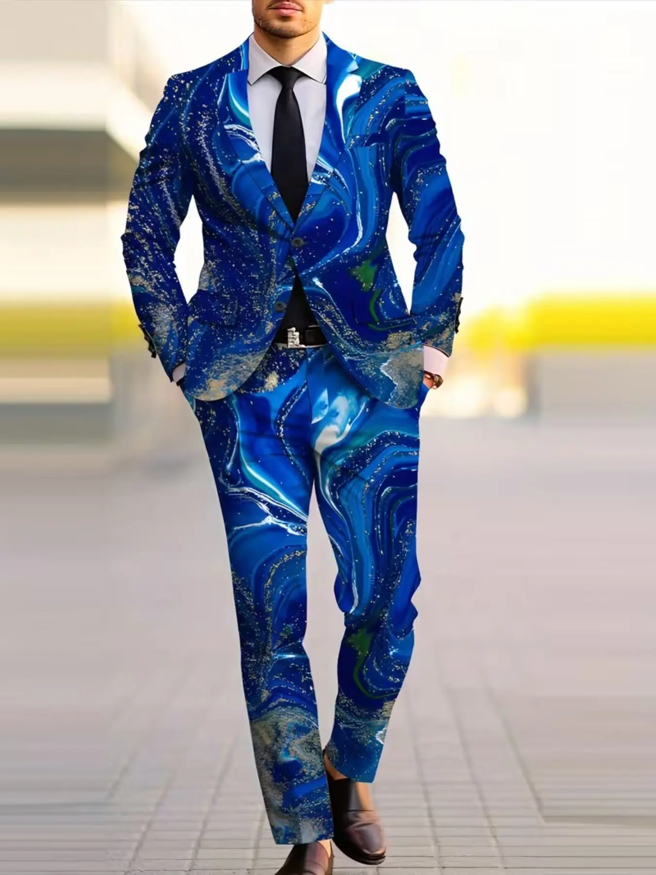 Luxury Marble Fluid Print Blazer Set, Tailored Suit, High-Waisted Straight Leg Pants, Abstract Art Print, Business Dinner, Creative Photoshoot, Party