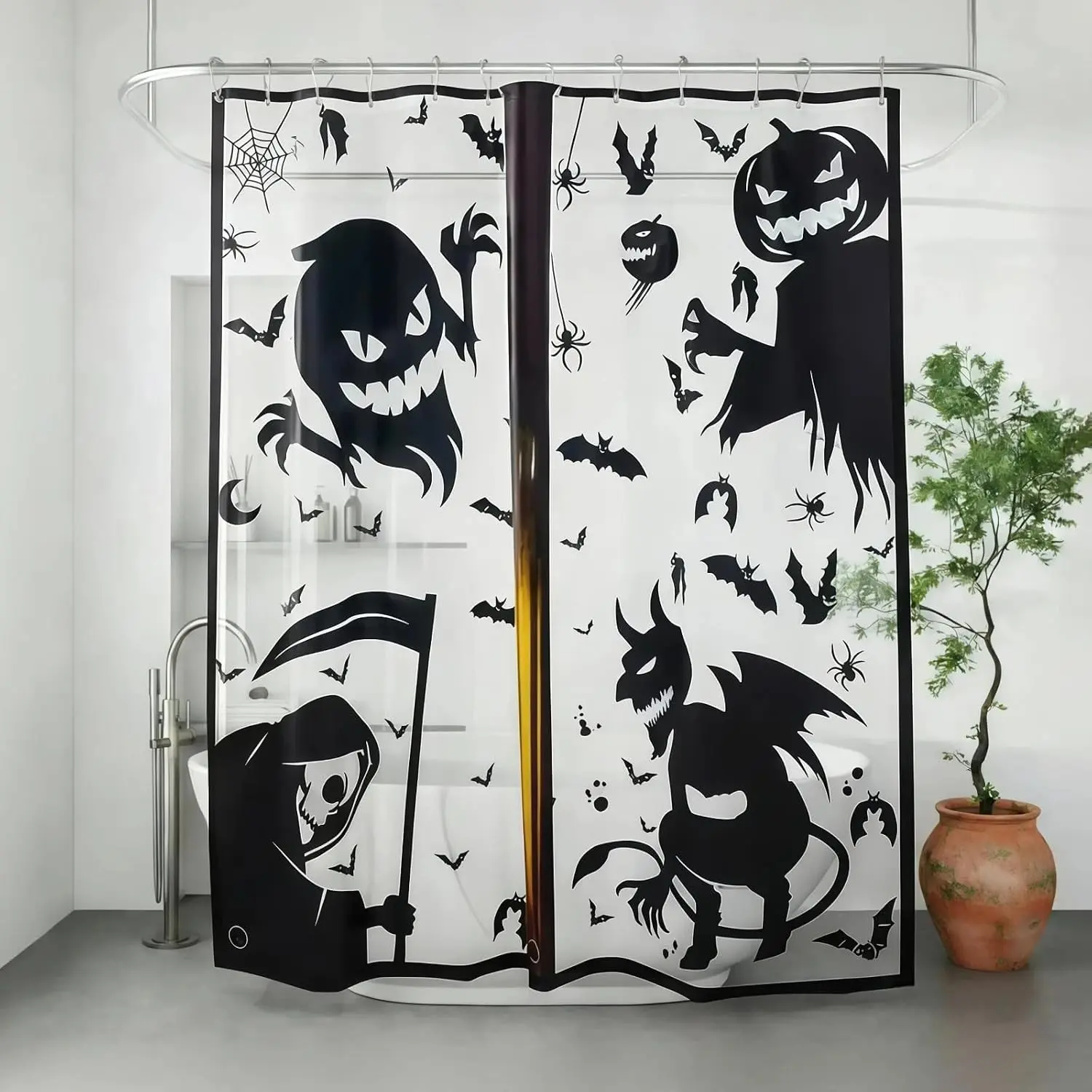 Halloween Clear Anime Shower Curtain Liner, Transparent Waterproof Weighted Funny Bathroom Curtain Set with 12 Hooks, 72x72 Grommet