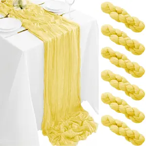 6/12 Pcs Lemon Yellow Cheesecloth Table Runner 17x108 Inch Semi Sheer Boho Gauze Cheese Cloth Fabric Table Runners, for Wedding Party Baby Shower Birthday Home Decor Garden Farmhouse
