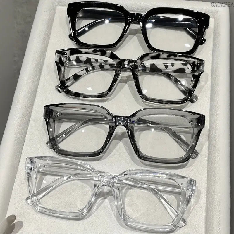 4pc Square Eyeglass Frames |   Anti Blue Light Clear Lens Glasses with Stud Decor, Stylish Non-prescription Eyewear for Daily Street Look Office Business Women Men