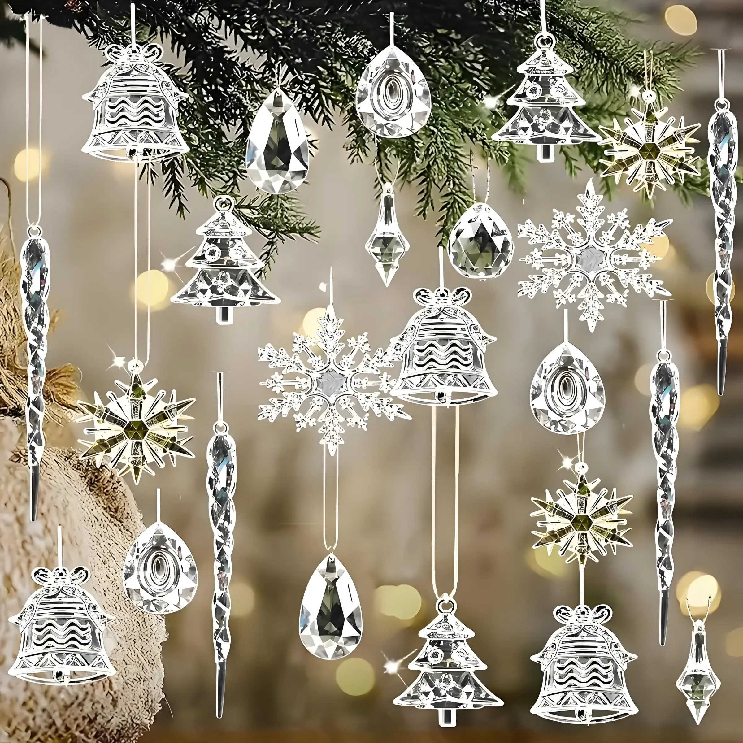 35pcs Transparent Christmas Tree Ornaments, Clear Ice Column Pendants, Handicrafts, Christmas Decorations, Winter Wonderland Party Setup