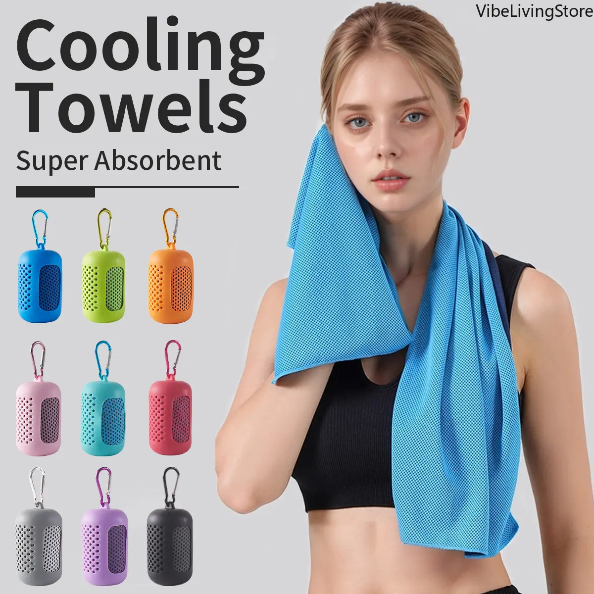 Portable Circular Silicone Wrapped Cooling Towel, Quick-Dry Polyester Cold Ice Towel, Lightweight Reusable Sports Sweat Towel for Beach, Fitness, Gym, Outdoor Hiking & Camping