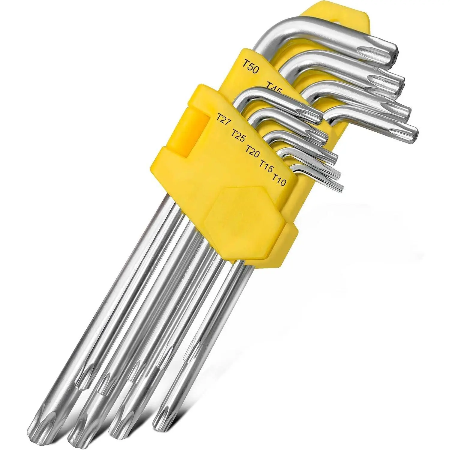Long Arm Torx  Allen Wrench Set,  Key Set T10-T50, Hex Key Set Chrome Vanadium Steel(Cr-V), Tamperproof TORX L- Key Set (9-)