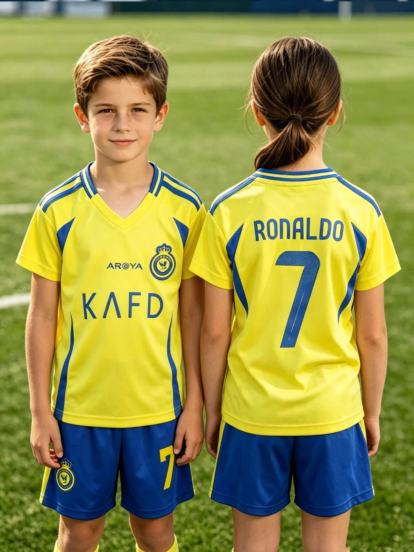 Unisex Riyadh Victory Blue Home Soccer Set, Summer Sport Set, Quick-Dry Mesh Short Sleeve Jersey & Shorts, Kids Sports Wear, Gift for Fans