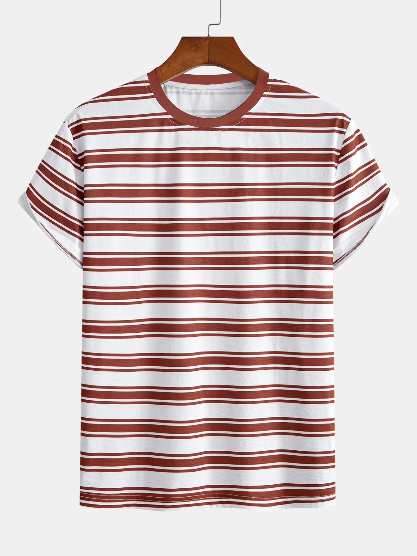 Men's Stretch Knit Striped Print T-Shirt, Soft Elastic Fabric, Casual Daily Wear, Summer Top, Comfortable Short Sleeve Tee