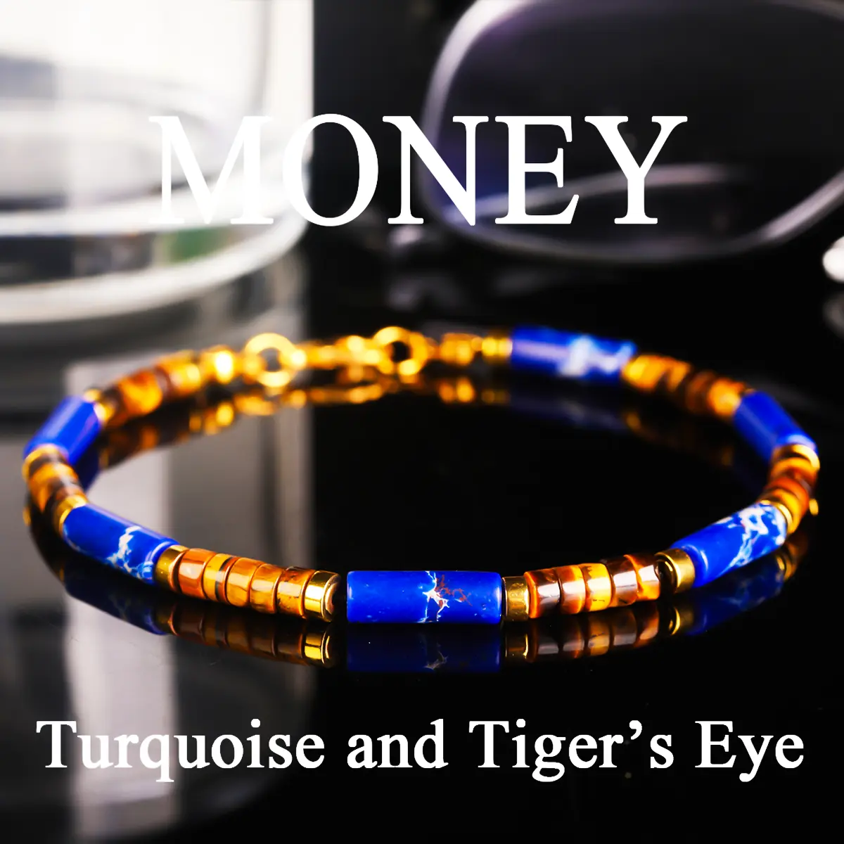 Turquoise and Tiger's Eye Bead Money Bracelet, Attracting Wealth, Abundance, and Prosperity. Handmade Natural Stone Jewelry, Suitable for Daily Wear and Gift Giving