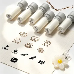 6-Pack Simple Light-Sensitive Stamps, Hand-Drawn Plant Mushroom Designs, Practical Decorative Stamps for Journals, Cards, Notes