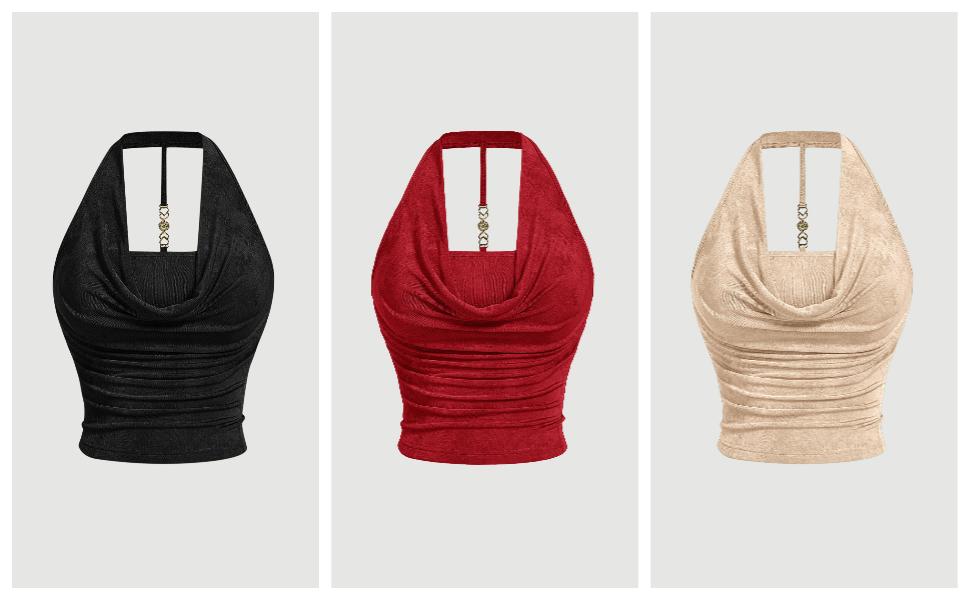 Women's Plus Size Halter Draped Front Backless Tank Top Sleeveless Y2k Crop Tops Womenswear Cropped Skinny Slim tank tops tubetops summer tops weighted vests women corset top dressy tops Basic Minimalist Pure Green