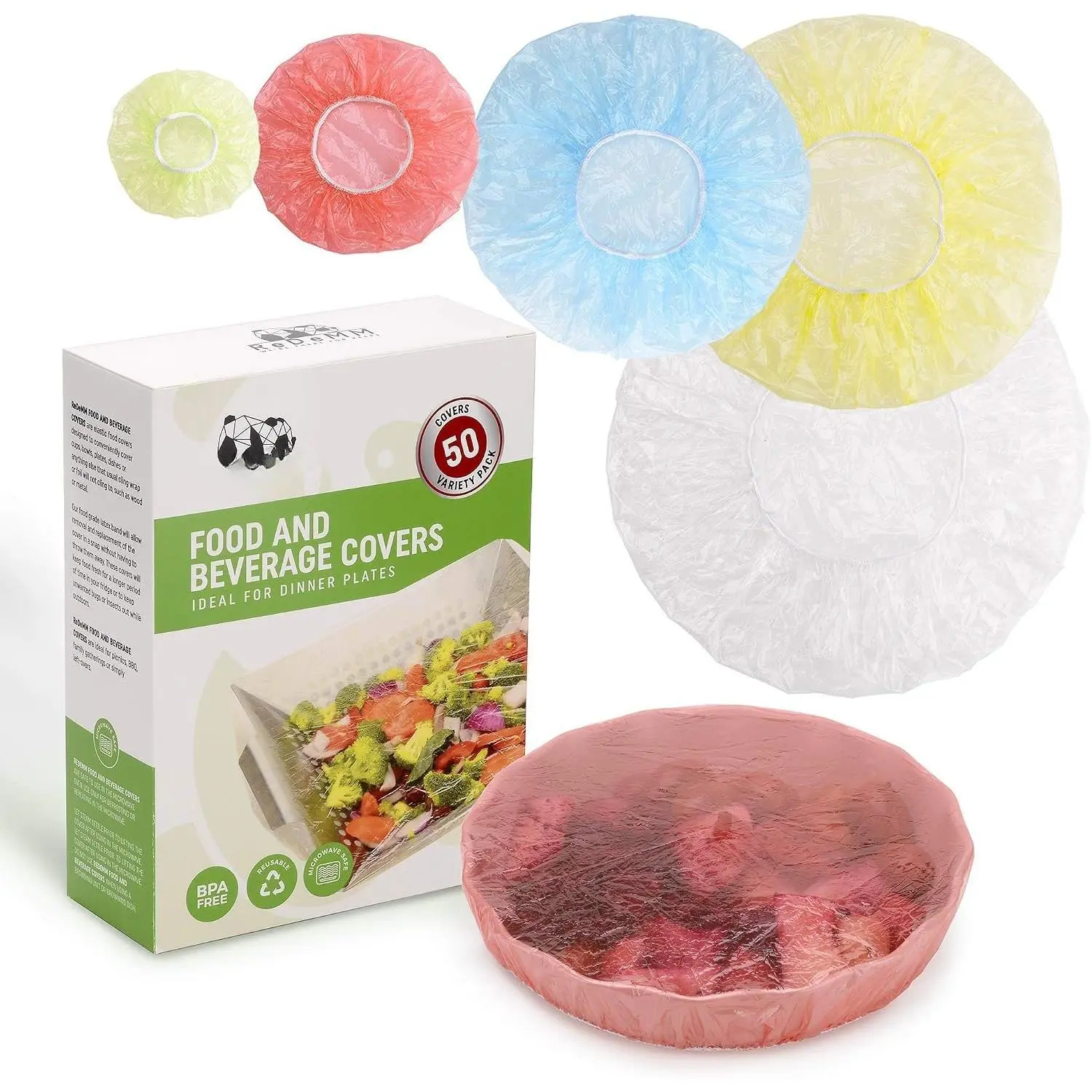 50  Elastic  Bowl Storage Covers - Variety of 5 translucent stretchable sizes and colors - Alternative to foil - plastic wrap- clingwrap -  - Microwave safe for leftovers