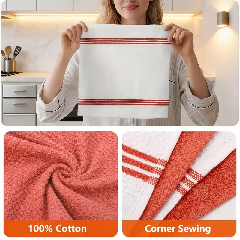 12pcs 100% Cotton Kitchen Towel Set |     6 Hand Towels (15" X 25"), 6 Wash Towels (12" X 12") - Striped Weave, Absorbent & Durable Dish Towels For Cooking, Cleaning & Drying - Perfect For Christmas & Holiday Kitchens