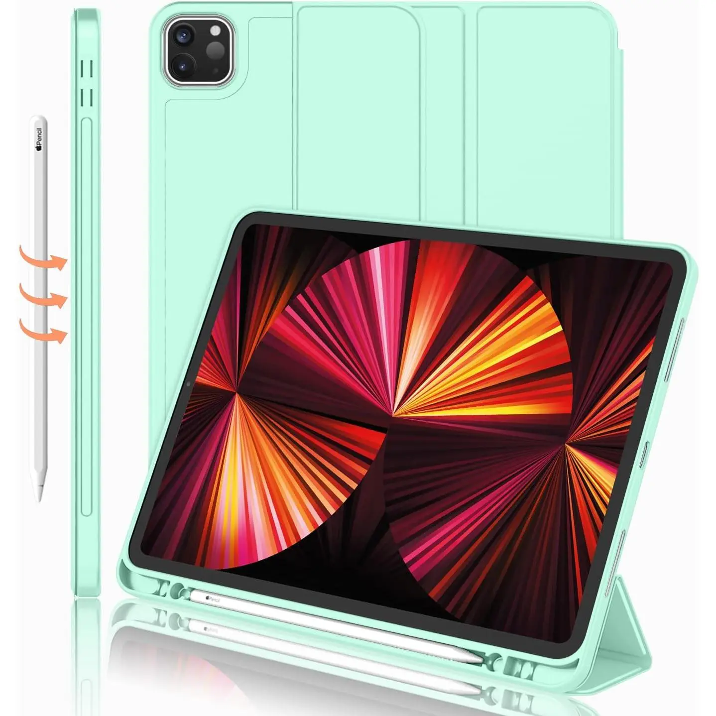 iPad Pro 11 Inch Case 2022(4th Gen)/ 2021(3rd Gen) with Pencil Holder [Support iPad 2nd Pencil /Pair],Trifold Stand  Case with Soft TPU ,Auto Wake/Sleep(Light Green)