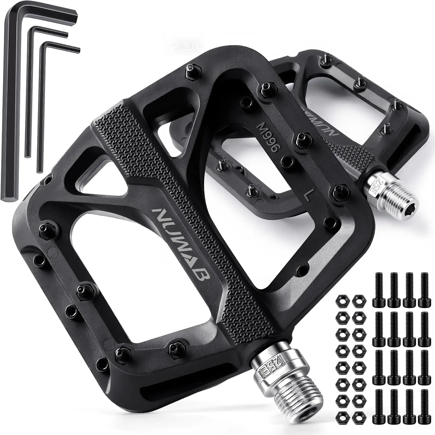 Mountain Bike Pedals, 9/16 Inch Axle Thread Anti-Slip Bicycle Pedals, Lightweight and Wide Platform Flat Pedals for Road Mountain BMX MTB Bike, Come with Installation Tool