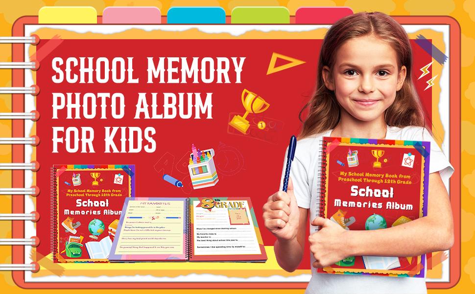 School Memory Book Preschool Back to School Gifts Keepsake for Scrapbook Photo Memories from Preschool Through 12th Grade with 14 Pocket for Storage Portfolio Every Grade Pictures Campus Back to School Season Supplies