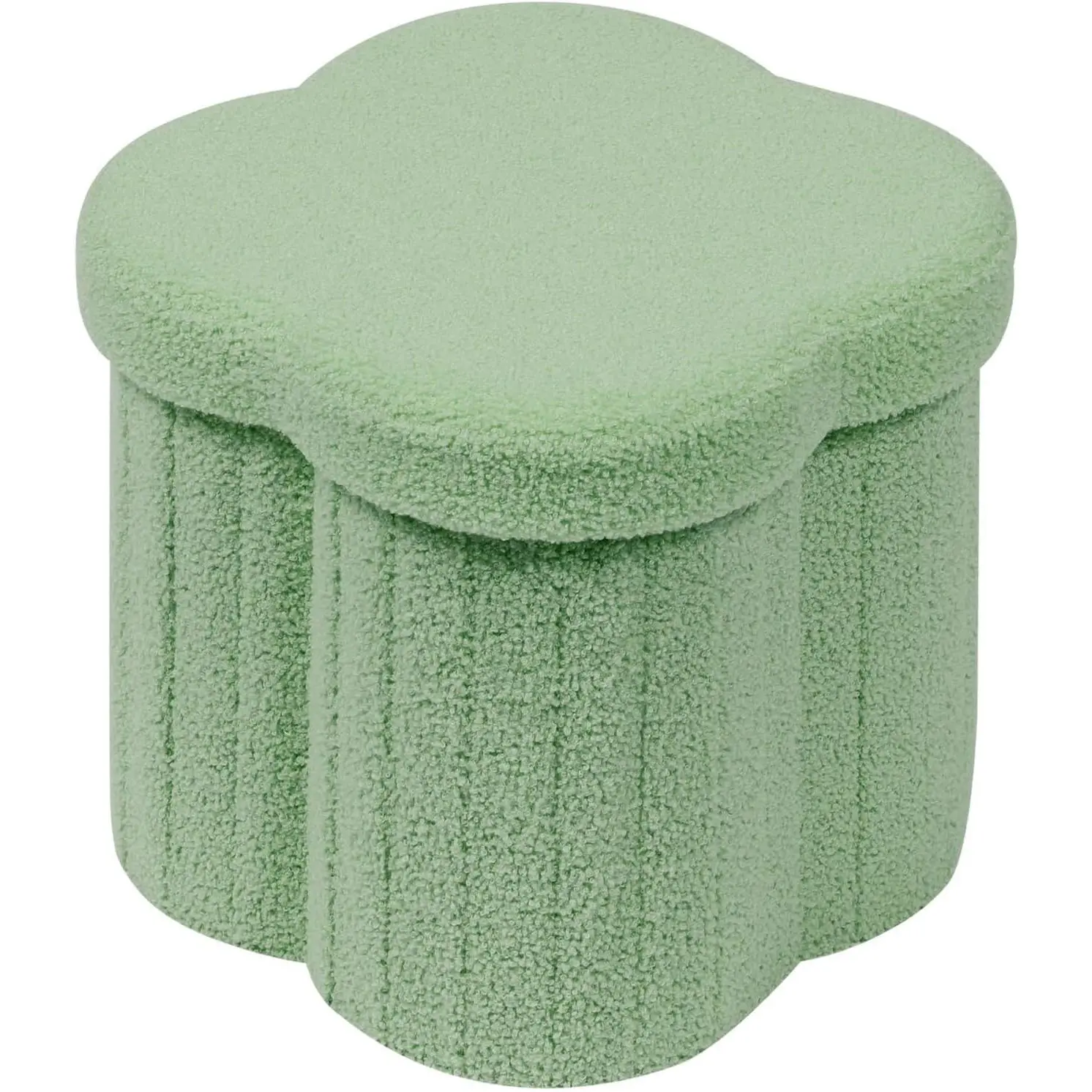 Storage Ottoman Cube, Flowers Shaped Ottomans with Storage Foot Stool Footrest for Lving Room, Boucle Ottoman Seat for Dorm Room,Faux Teddy Fur, Green 12.6"x12.6"x12.6"