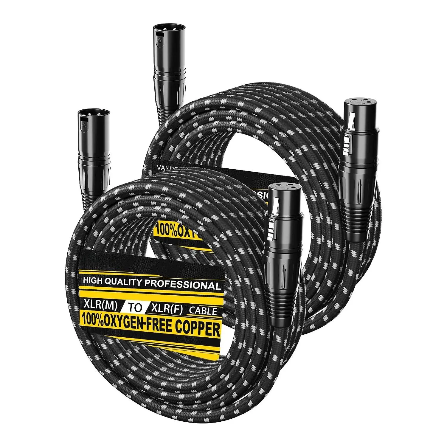 XLR Cables 25ft 2 Pack, Durable Nylon Braided XLR Microphone , Mic , Shielded and Fully Balanced OFC Male to Female Cord for Recording Mixer Amplifie Speaker Black White