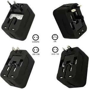 Universal Multi-functional Travel Charger Premium All in One Adapter with Dual USB Ports for USA EU UK AUS Fast Charging 5V/6A for Smartphones Tablets and More Black