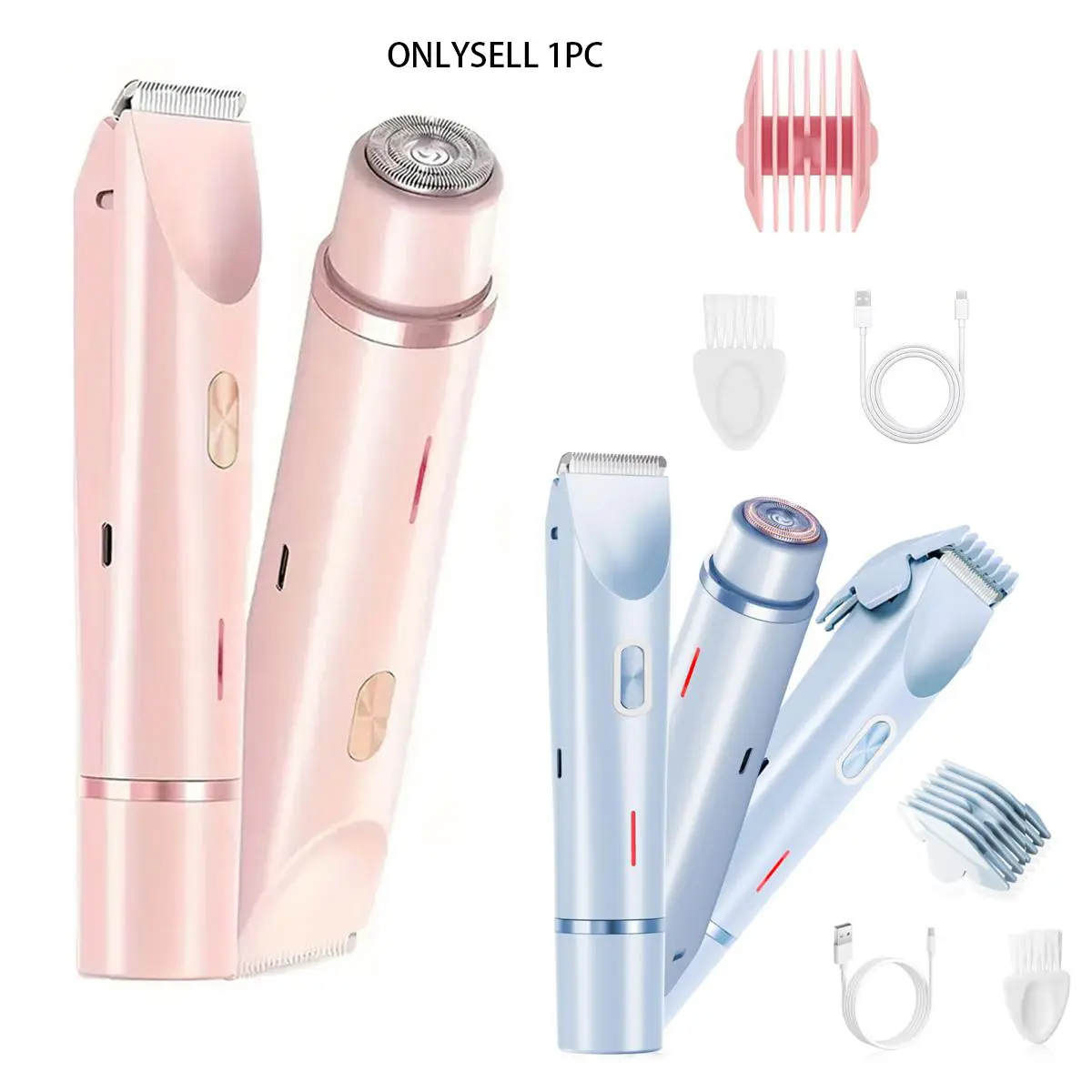Women's Shaver Portable Dual Head Design Home & Travel Rechargeable Large Capacity 400mah Lightweight Intimate Area Hair Removal Device Double Head Shaver