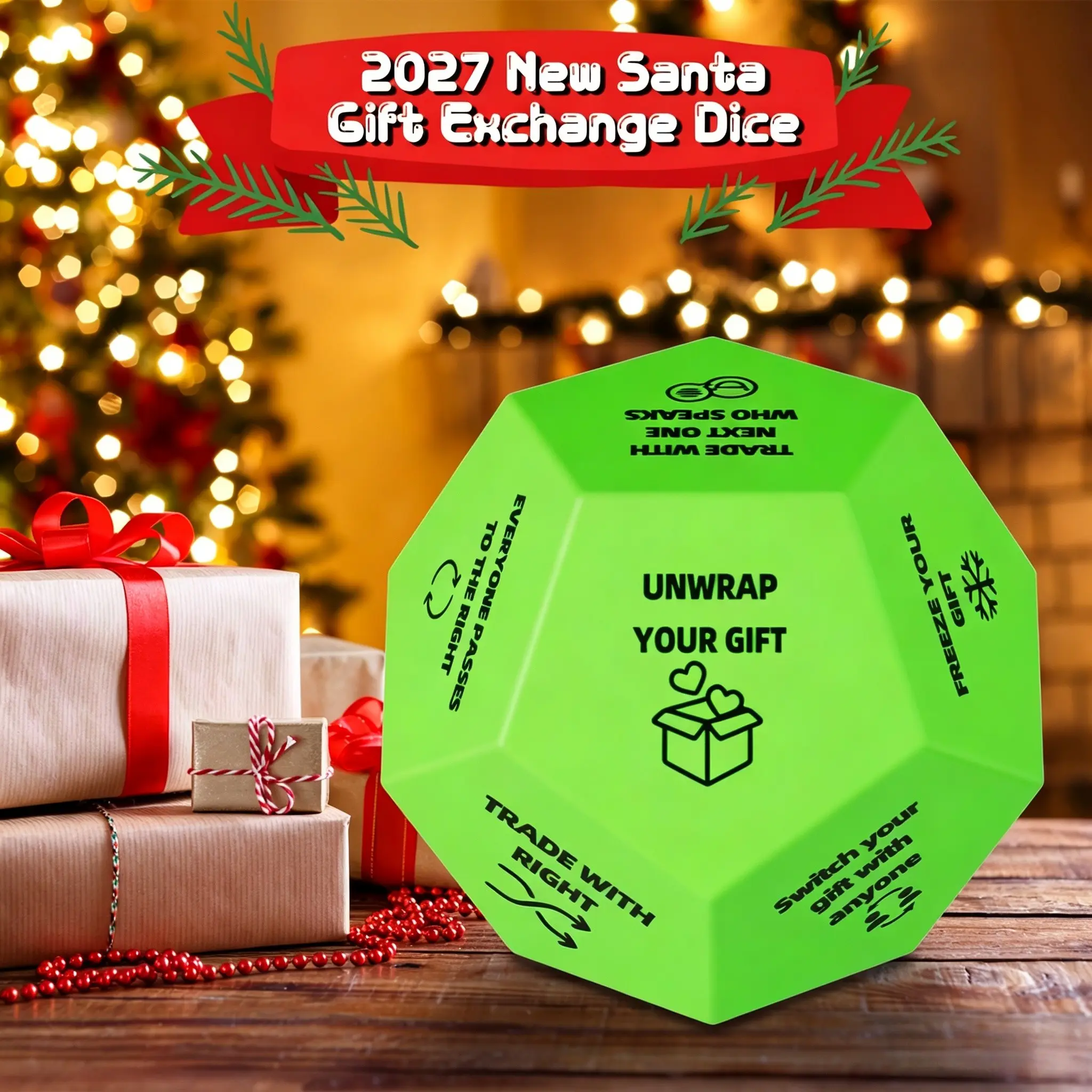 2027 Upgraded Santa Claus Gift Exchange Dice - Gift Exchange Dice, Christmas Party Gift Exchange Dice Party Supplies, 12 Different Sides - 3*3*3 Inch, Christmas Party Dice, Party Supplies