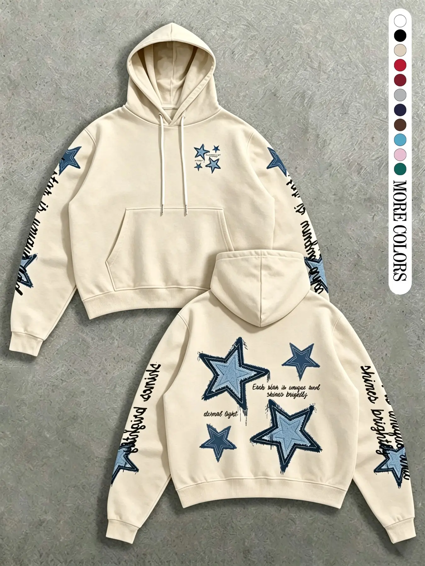 Men's Loose Hoodie, Sweatshirts, Star Print, Vintage Streetwear, Soft Fleece, Fall Winter, Skateboarding, Campus, Music Festival