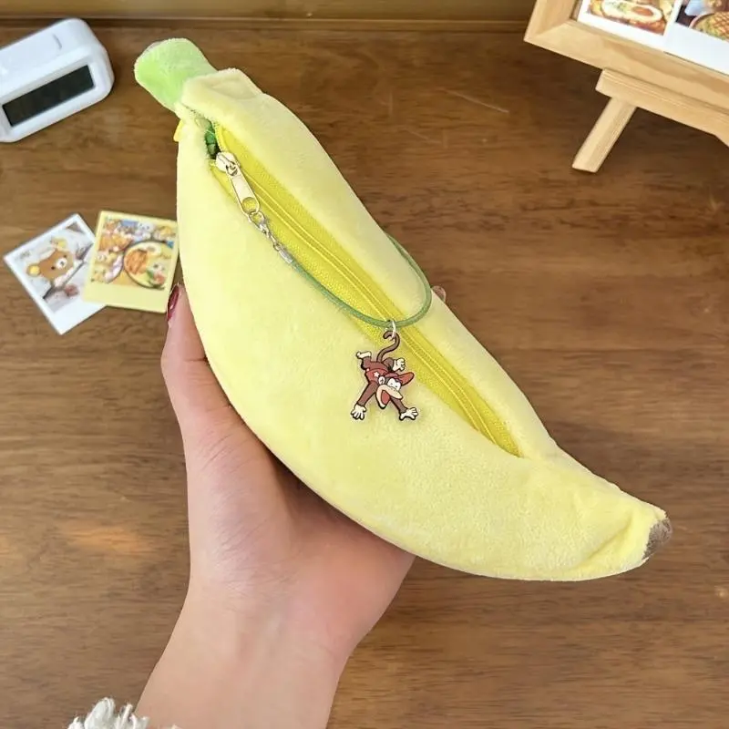 Banana-Shaped Storage Pouch, Fabric Crossbody Shoulder Bag with Monkey Pendant, Large-Capacity for Pocket3 & Smartphone, Pocket3 Storage Bag