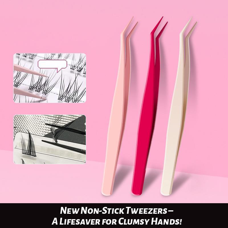Nano Anti-Stick Eyelash Extension Tweezers, Professional Lash Extender for Girls & Women, Beginner Friendly Smooth Straight & Curved Tweezers
