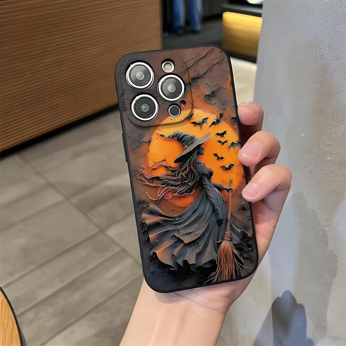 Halloween Witch Ghost Bat Pattern Mobile Phone Case , Soft Silicone , Fully Protected and Shockproof For iPhone 17 16 15 Pro Max 14 13 12 11 Plus 17e Cover