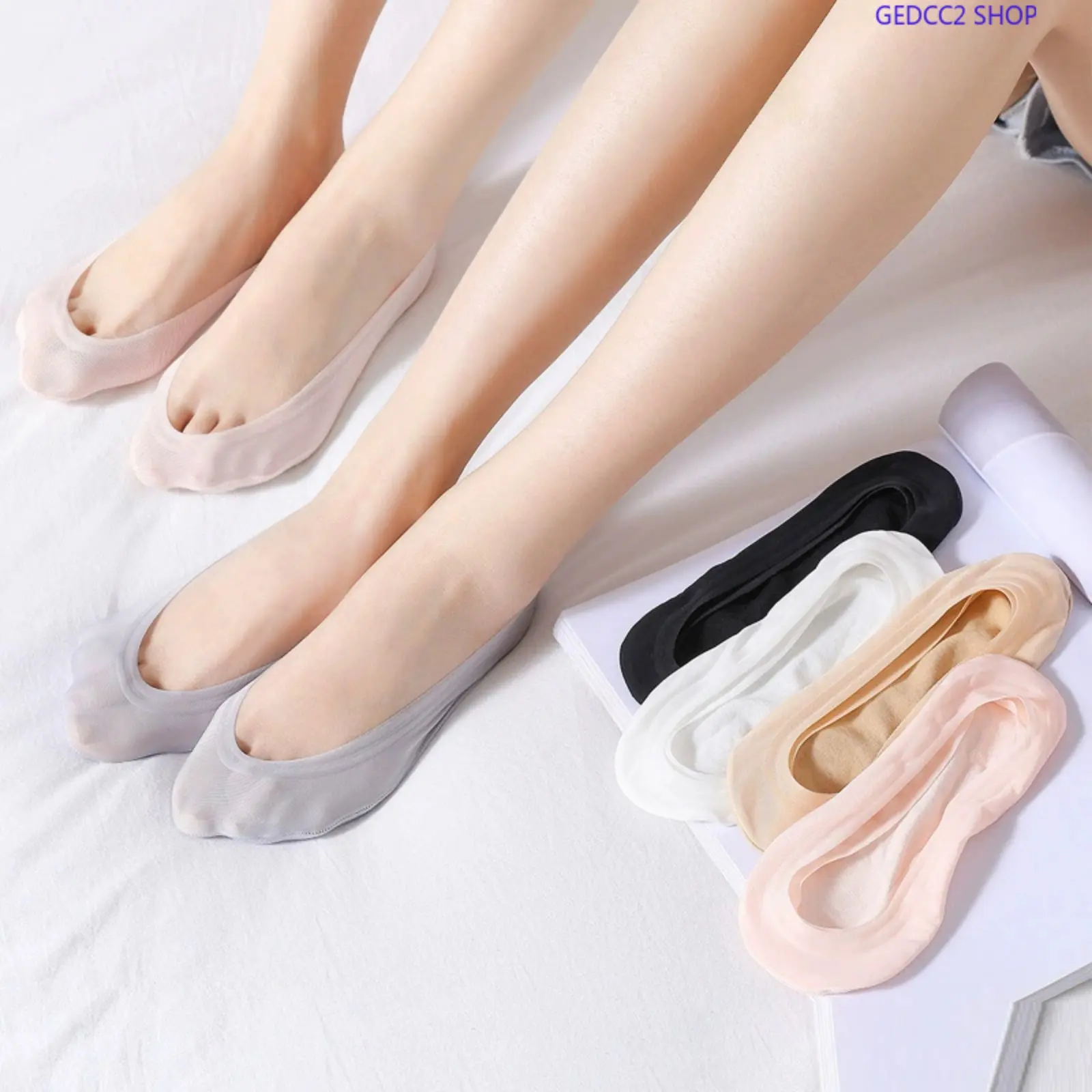 4 Pairs Women’s No Show Invisible Socks, Low Cut Non Slip Shoe Liner Socks with Silicone Heel Grip, Breathable Socks for Flats & Sneakers