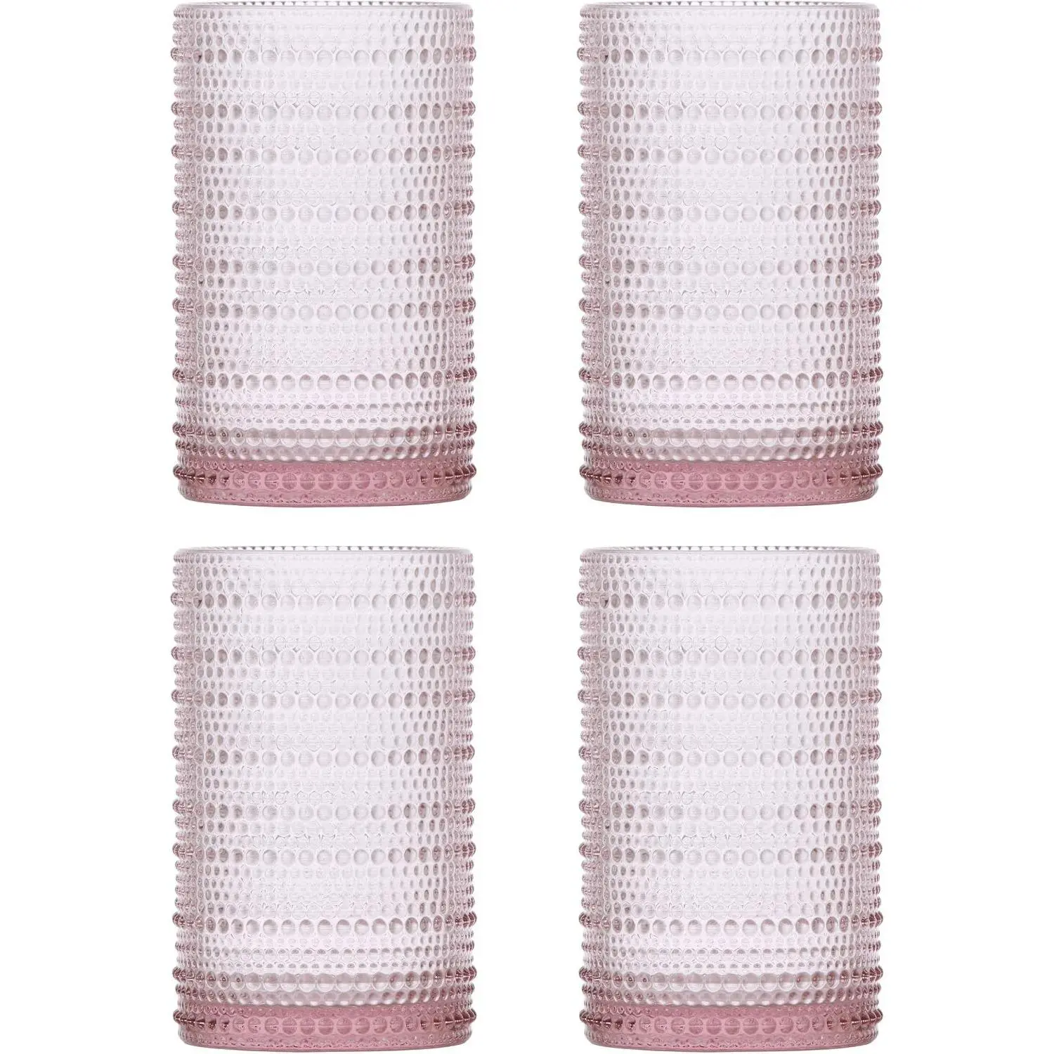 Fortessa Jupiter Beaded Hobnail Glass, 13 Ounce Iced Beverage (Set of 4), Pink