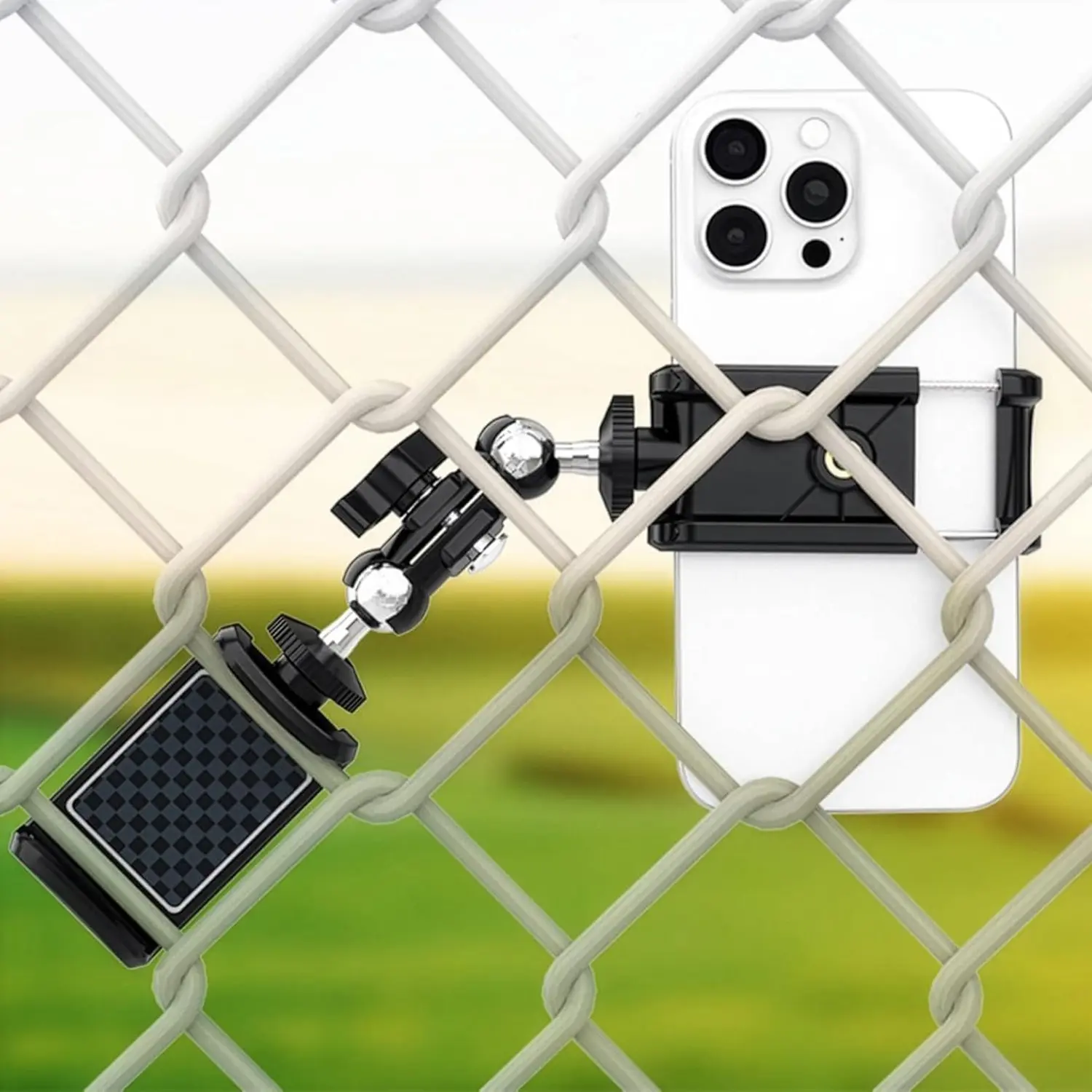 Adjustable fence phone holder, competition recording phone and camera stand, suitable for recording baseball, softball, tennis, pickleball, compatible with phones, GoPro, Mevo Start