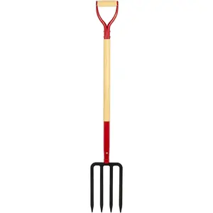 Heavy Duty Garden Fork for Digging, 4 Tines Pitch Fork for Gardening Compost, Garden Pitch Fork with Wooden Handle, 45 Inches
