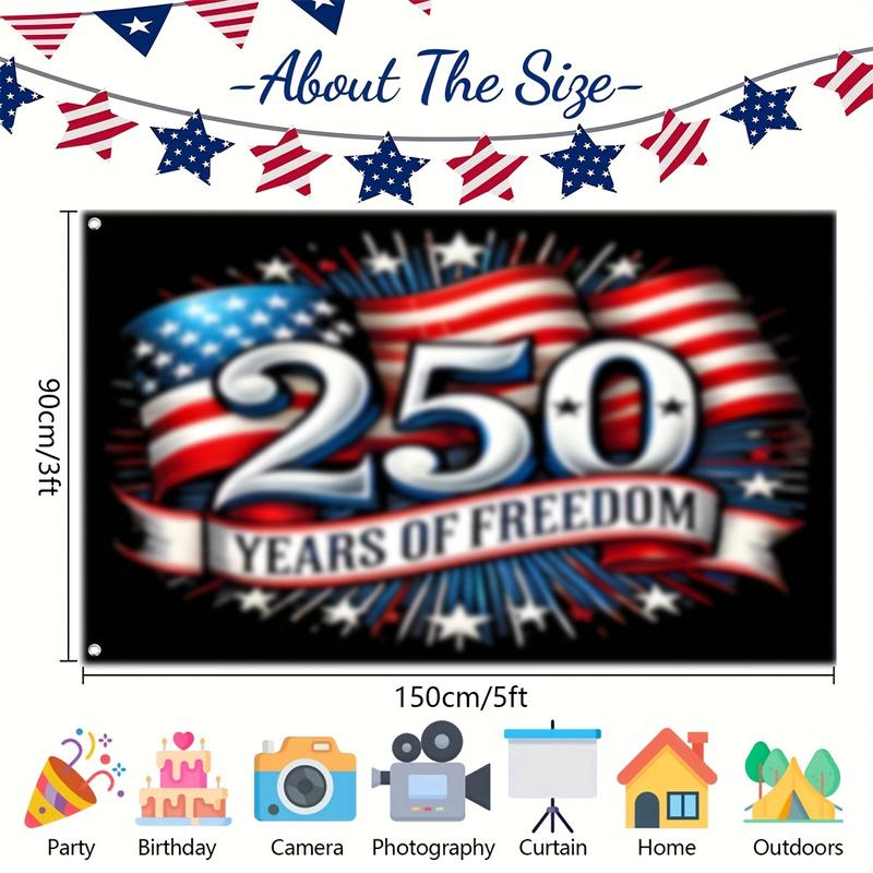 1pc 250th Anniversary of Freedom American 250th Anniversary Premium Polyester Flag | Reinforced Metal Ring, Sizes 3x5 Feet to 4x6 Feet, Suitable for Garden Home and Patriotic Display