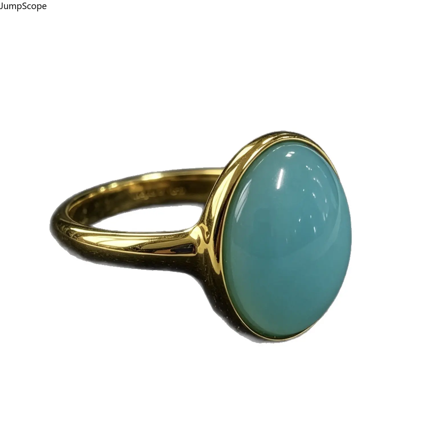 Oval Domed Sky Blue Cabochon Full Bezel Gold Plated Brass Chunky Statement Ring, Minimalist American Runway Solid Band Jewelry for Women Daily Coastal & Office Wear