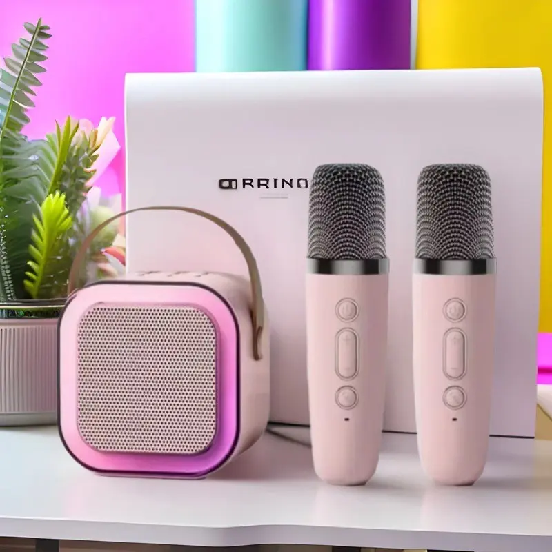 Portable Bluetooth-compatible Mini Karaoke Microphone Speaker, 2 Wireless Mics, Lights, for All Smartphones, Home Party, Christmas Gift, Ktv Mic