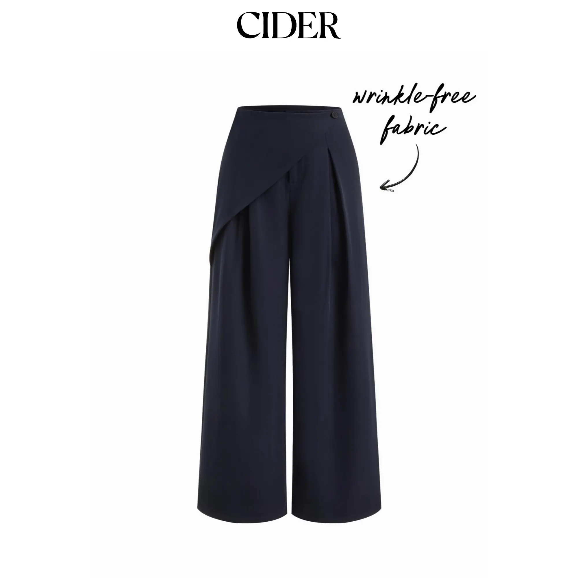 Cider Wrinkle-free Fabric Mid Rise Wrap Wide Leg Trousers