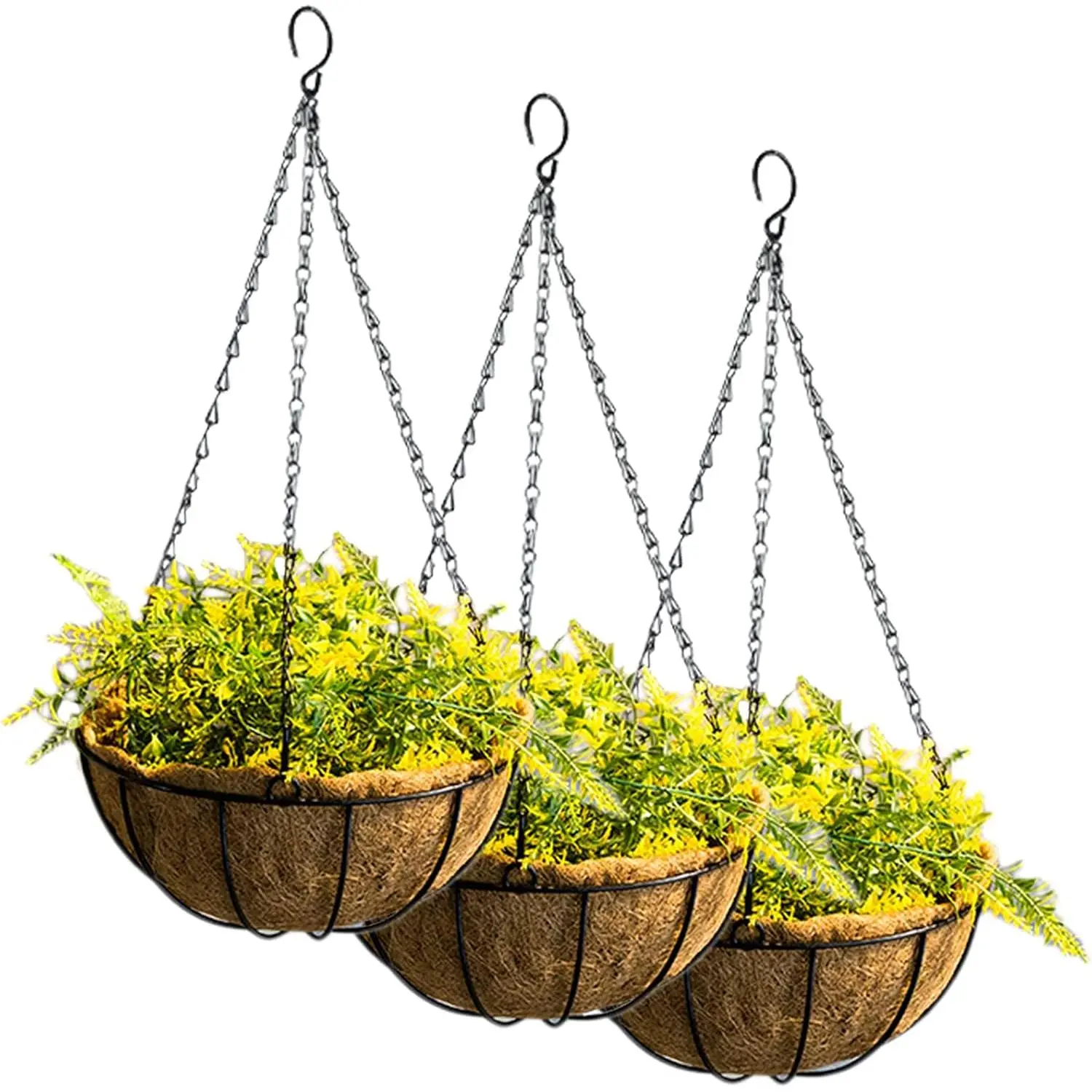 3 Pack 10" Metal  Flower Pots  Planters  Basket with Coco Fiber Liners