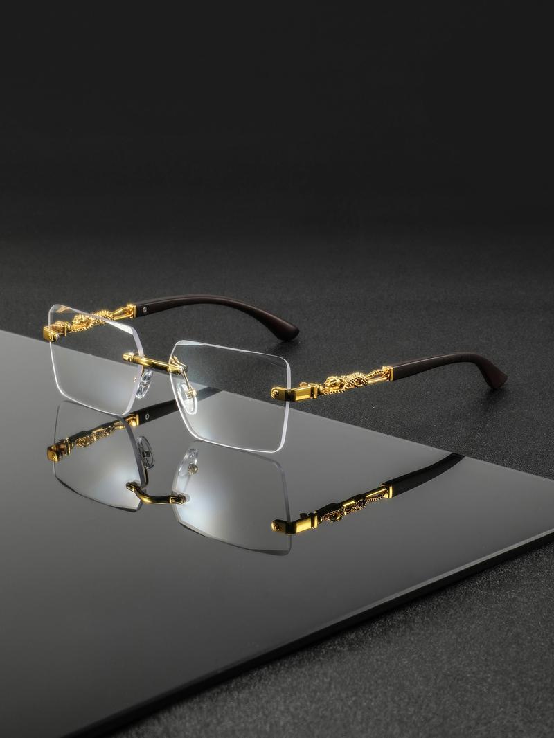 Men's Metal Square Frameless Retro Casual Glasses, High-End Elegant Versatile Design, Stylish Eyewear for Everyday Wear Classic Shades Tortoiseshell Sunglasses