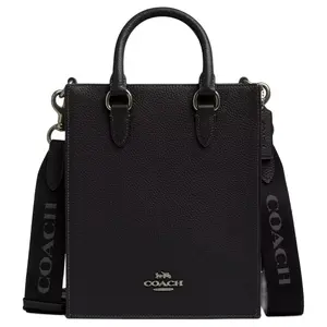 COACH Dylan 21 Leather Crossbody Bag for Women – Adjustable Detachable Strap, Zip Closure, Metallic Logo, Black