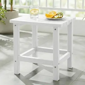 Adirondack Square Outdoor Side Table, HDPE Small Outdoor Table, Patio End Table for Patio, Pool, Backyard, Weather-Resistant (White)