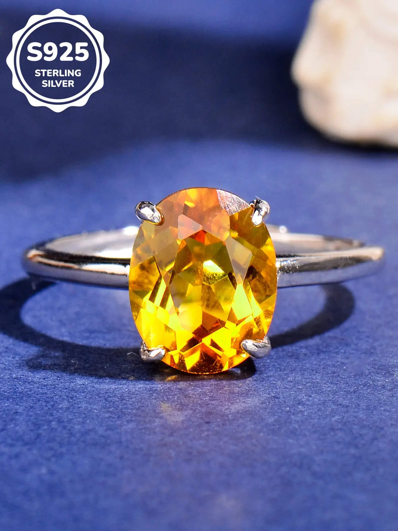 S925 Sterling Silver Citrine Yellow Gemstone Ring for Women, Oval Cut Solitaire, Fine Jewelry, Gift for Her